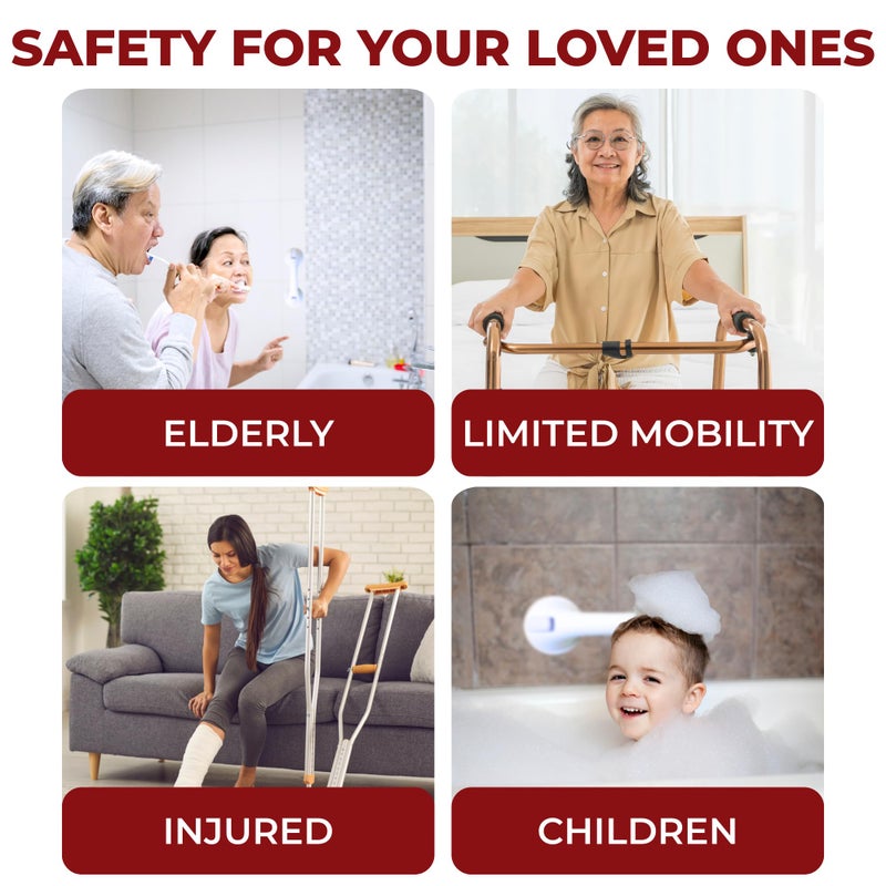 Safe-er-Grip عصا سحب آمنة - عصا سحب آمنة لتغيير أنماط الحياة مع أكواب شفط لحمامات الاستحمام والدش؛ مقبض مساعد للسلامة في الحمام، أبيض، 12 بوصة - Image 4